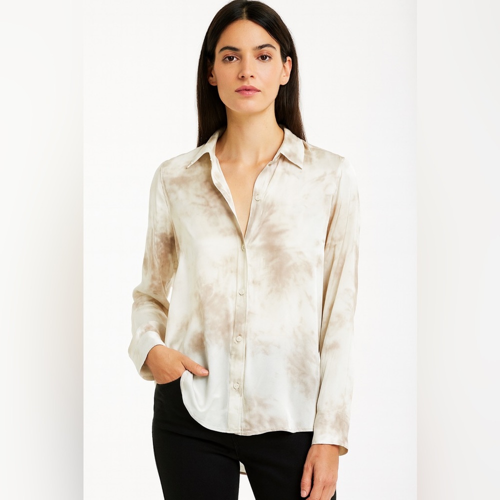 👚✨Rails Silk Tie-Dye Blouse 🌿 Neutral Beige Button-Up Top✨